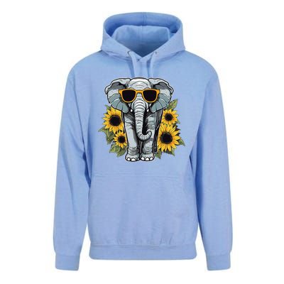 Elephant With Sunglasses And Sunflowers Unisex Surf Hoodie