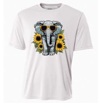 Elephant With Sunglasses And Sunflowers Cooling Performance Crew T-Shirt