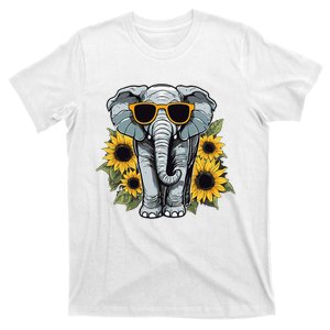 Elephant With Sunglasses And Sunflowers T-Shirt