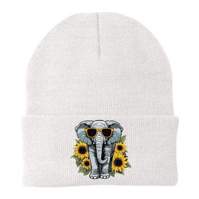 Elephant With Sunglasses And Sunflowers Knit Cap Winter Beanie