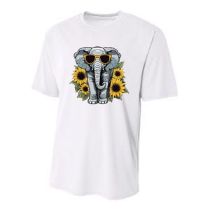 Elephant With Sunglasses And Sunflowers Youth Performance Sprint T-Shirt