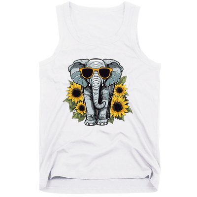 Elephant With Sunglasses And Sunflowers Tank Top