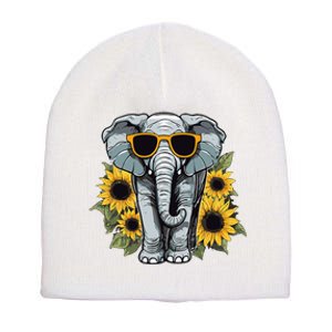 Elephant With Sunglasses And Sunflowers Short Acrylic Beanie