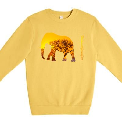 Elephant With Sunset In Africa Wildlife Elephants Gift Premium Crewneck Sweatshirt