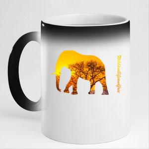 Elephant With Sunset In Africa Wildlife Elephants Gift 11oz Black Color Changing Mug