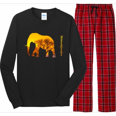 Elephant With Sunset In Africa Wildlife Elephants Gift Long Sleeve Pajama Set