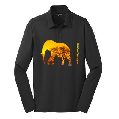 Elephant With Sunset In Africa Wildlife Elephants Gift Silk Touch Performance Long Sleeve Polo