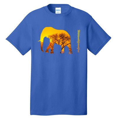 Elephant With Sunset In Africa Wildlife Elephants Gift Tall T-Shirt