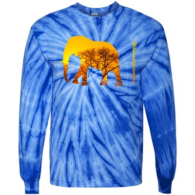 Elephant With Sunset In Africa Wildlife Elephants Gift Tie-Dye Long Sleeve Shirt