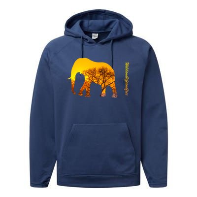 Elephant With Sunset In Africa Wildlife Elephants Gift Performance Fleece Hoodie