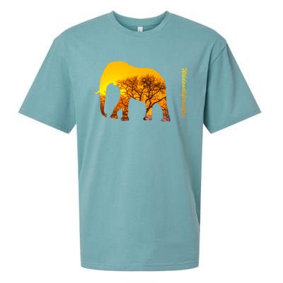 Elephant With Sunset In Africa Wildlife Elephants Gift Sueded Cloud Jersey T-Shirt