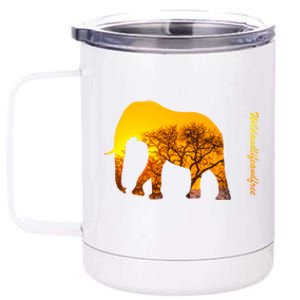 Elephant With Sunset In Africa Wildlife Elephants Gift 12 oz Stainless Steel Tumbler Cup