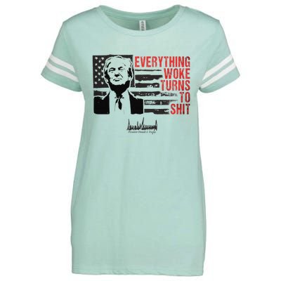 Everything Woke Turns To Shit Funny Trump Enza Ladies Jersey Football T-Shirt