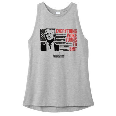 Everything Woke Turns To Shit Funny Trump Ladies PosiCharge Tri-Blend Wicking Tank