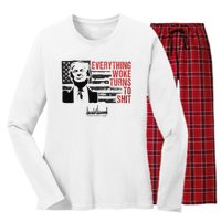 Everything Woke Turns To Shit Funny Trump Women's Long Sleeve Flannel Pajama Set 