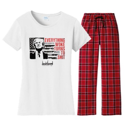 Everything Woke Turns To Shit Funny Trump Women's Flannel Pajama Set