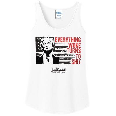 Everything Woke Turns To Shit Funny Trump Ladies Essential Tank