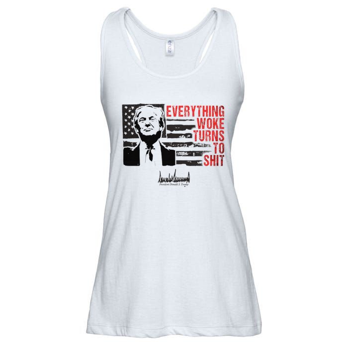 Everything Woke Turns To Shit Funny Trump Ladies Essential Flowy Tank