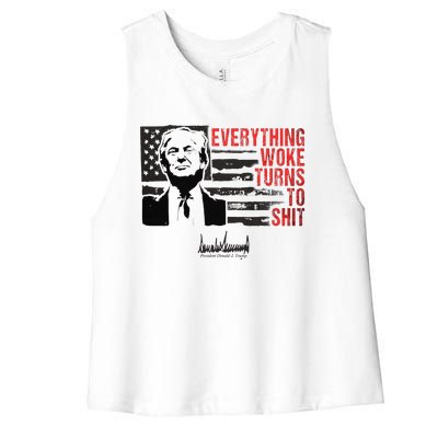 Everything Woke Turns To Shit Funny Trump Women's Racerback Cropped Tank