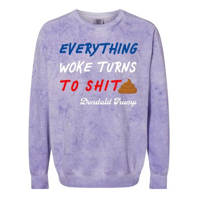 Everything Woke Turns To Shit Funny Poop Emoji Trump Quote Colorblast Crewneck Sweatshirt