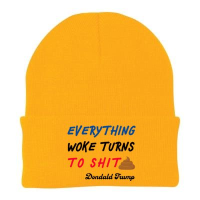 Everything Woke Turns To Shit Funny Poop Emoji Trump Quote Knit Cap Winter Beanie