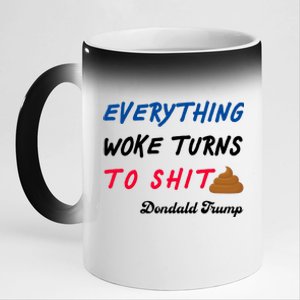 Everything Woke Turns To Shit Funny Poop Emoji Trump Quote 11oz Black Color Changing Mug