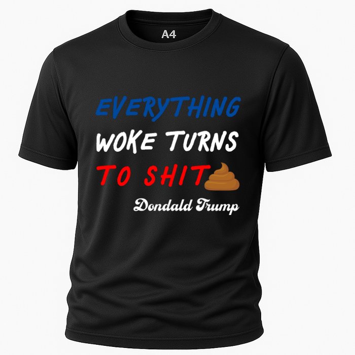 Everything Woke Turns To Shit Funny Poop Emoji Trump Quote Cooling Performance Crew T-Shirt