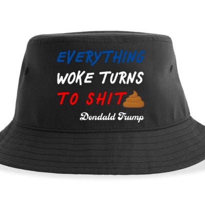 Everything Woke Turns To Shit Funny Poop Emoji Trump Quote Sustainable Bucket Hat