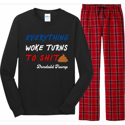 Everything Woke Turns To Shit Funny Poop Emoji Trump Quote Long Sleeve Pajama Set