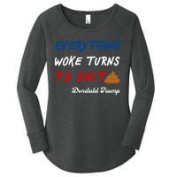 Everything Woke Turns To Shit Funny Poop Emoji Trump Quote Women's Perfect Tri Tunic Long Sleeve Shirt