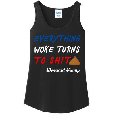 Everything Woke Turns To Shit Funny Poop Emoji Trump Quote Ladies Essential Tank