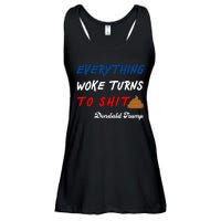 Everything Woke Turns To Shit Funny Poop Emoji Trump Quote Ladies Essential Flowy Tank