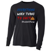 Everything Woke Turns To Shit Funny Poop Emoji Trump Quote Cooling Performance Long Sleeve Crew