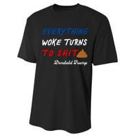 Everything Woke Turns To Shit Funny Poop Emoji Trump Quote Performance Sprint T-Shirt