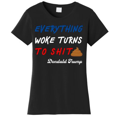 Everything Woke Turns To Shit Funny Poop Emoji Trump Quote Women's T-Shirt