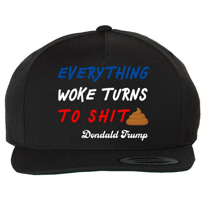 Everything Woke Turns To Shit Funny Poop Emoji Trump Quote Wool Snapback Cap