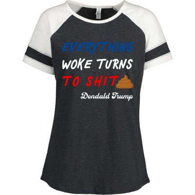 Everything Woke Turns To Shit Funny Poop Emoji Trump Quote Enza Ladies Jersey Colorblock Tee