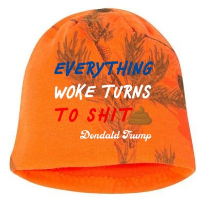 Everything Woke Turns To Shit Funny Poop Emoji Trump Quote Kati - Camo Knit Beanie