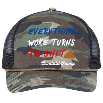 Everything Woke Turns To Shit Funny Poop Emoji Trump Quote Retro Rope Trucker Hat Cap