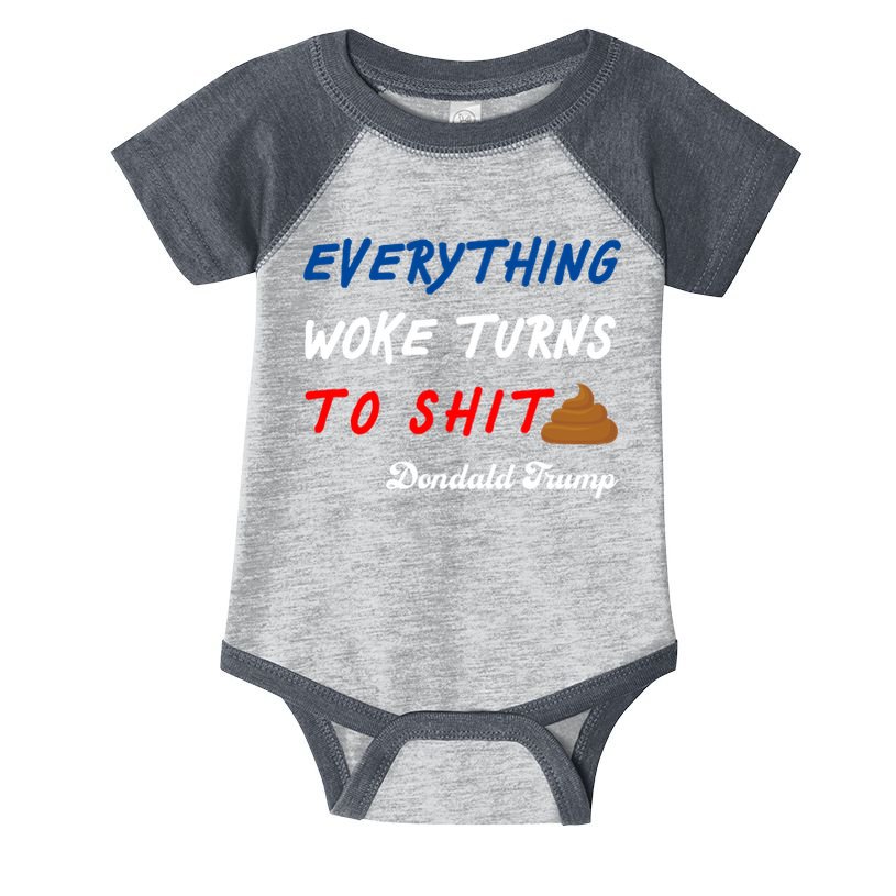 Everything Woke Turns To Shit Funny Poop Emoji Trump Quote Infant Baby Jersey Bodysuit