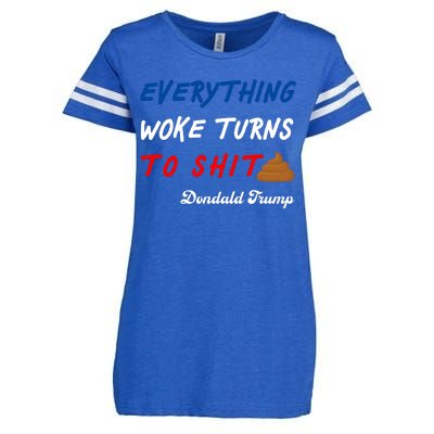 Everything Woke Turns To Shit Funny Poop Emoji Trump Quote Enza Ladies Jersey Football T-Shirt