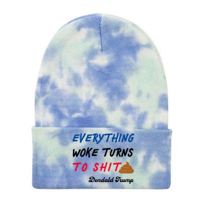 Everything Woke Turns To Shit Funny Poop Emoji Trump Quote Tie Dye 12in Knit Beanie