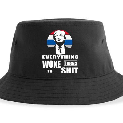Everything Woke Turns To Shit Funny Trump 2024 Anti Woke Sustainable Bucket Hat