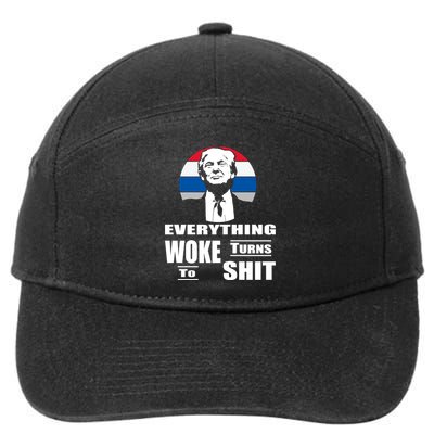 Everything Woke Turns To Shit Funny Trump 2024 Anti Woke 7-Panel Snapback Hat