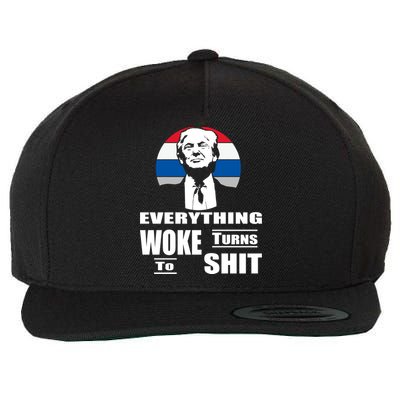 Everything Woke Turns To Shit Funny Trump 2024 Anti Woke Wool Snapback Cap