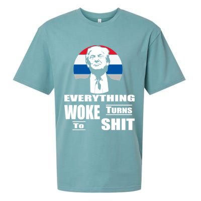 Everything Woke Turns To Shit Funny Trump 2024 Anti Woke Sueded Cloud Jersey T-Shirt
