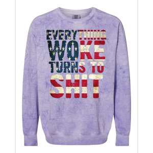 Everything Woke Turns To Shit USA Flag Colorblast Crewneck Sweatshirt