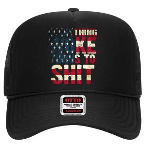 Everything Woke Turns To Shit USA Flag High Crown Mesh Back Trucker Hat