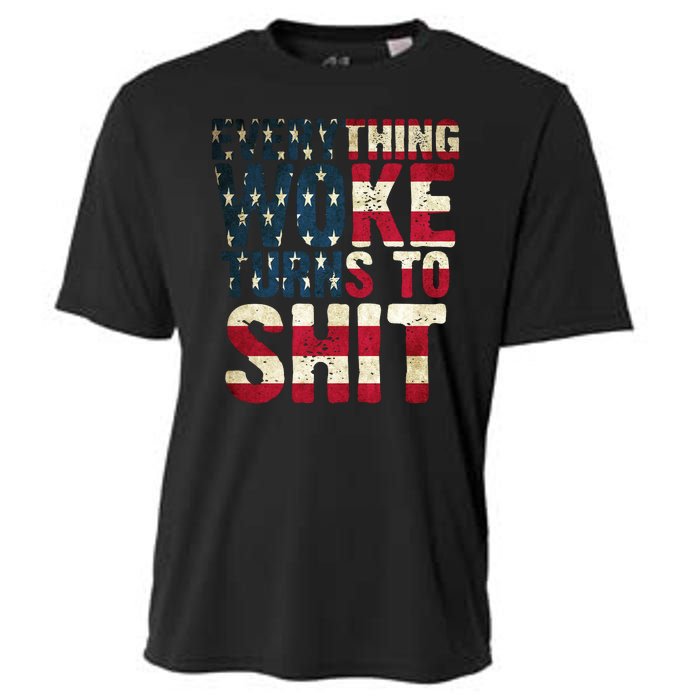 Everything Woke Turns To Shit USA Flag Cooling Performance Crew T-Shirt