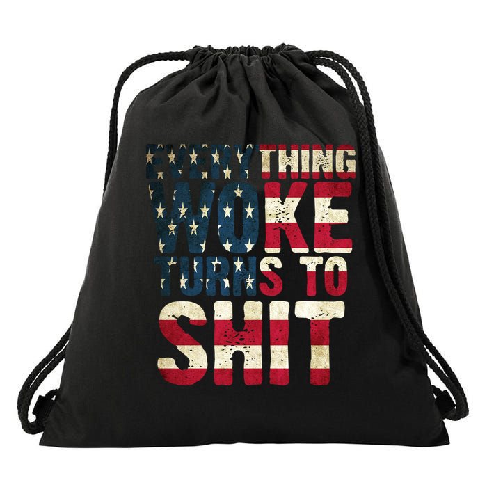 Everything Woke Turns To Shit USA Flag Drawstring Bag